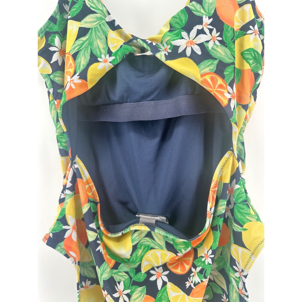 Old Navy Citrus Lemon Orange Print Twist Back One‎ Piece Swimsuit XL Navy Blue - Picture 9 of 13